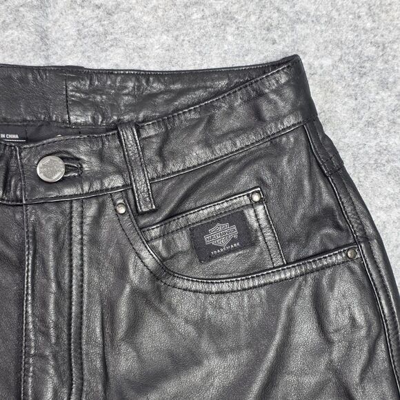Harley-Davidson Leather Pants Womens 2 Black Genuine Motorcycle Riding Biker - Picture 3 of 11